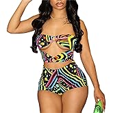 LXUAMR Sexy Two Piece Outfits for Women Summer Cut Out Print Color Block Tube Top and Bodycon Shorts Set