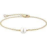 VACRONA Gold Tiny Beaded Bracelet 14K Gold Plated Chain Bracelets for Women Dainty Tiny Pearl Bracelet Adjustable Chain Jewelry
