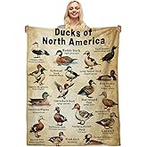 Duck Blanket, Duck Hunting Blanket for Men, Mallard Ducks Gifts for Man Lovers, Types of Ducks Hunting Gifts for Men, Soft Cozy Flannel Educational Fleece Throw Blankets Home Decor 50''x 60''