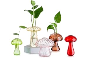 Glasseam Mushroom Glass Planter, Set of 5 Colored Plant Propagation Station, Mini Terrarium for Plants, Unique Small Glass Vase for Flowers, Cute Hydroponic Indoor Planters Gifts for Women Room Decor