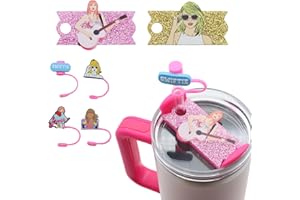 Enakong TS Stanley Cup Accessories Set, 2pcs Name Plates for Stanley 40 oz + 4pcs 10mm Stanley Straw Covers, Popular Singer Tumbler Decorations, Gifts for ies