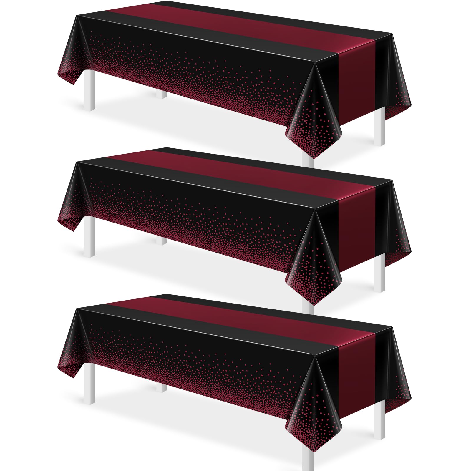 Photo 1 of 3Pcs Black and Maroon Tablecloth Party Decorations,Plastic Black Table Cloth Printed Maroon Table Runner Disposable Rectangle Table Cover for Birthday Wedding Graduation Anniversary Party,54x108Inch