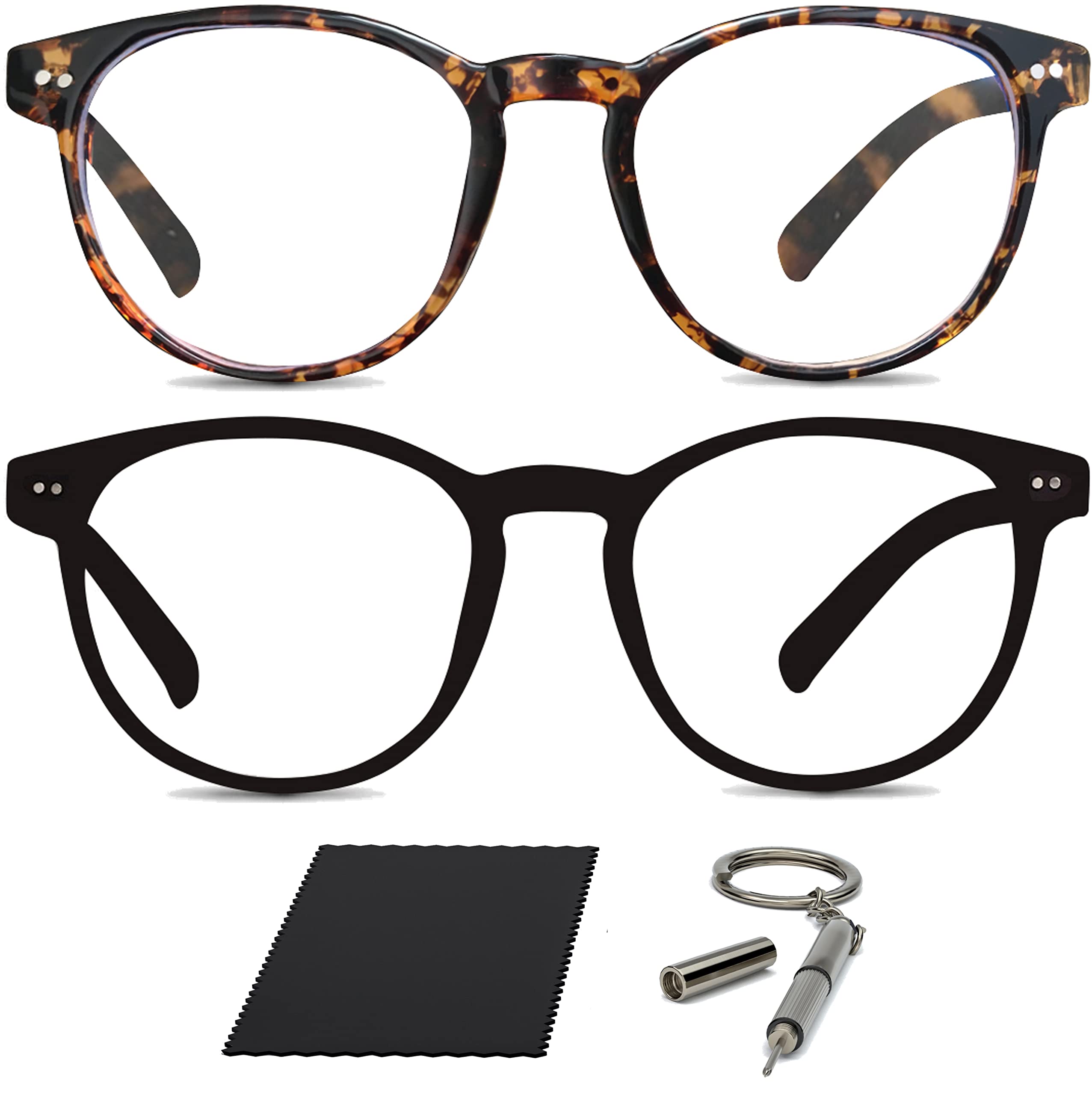 Riccardo Materossi® - Premium 99.9% Blue Light Blocking Glasses - Reduce Headaches and Improve Sleep - UK Based Brand (Black Round Frame & Tortoiseshell Round Frame)