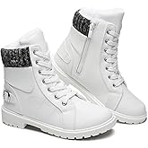 SERNIAL Womens Winter Snow Boots Fur Lined Ankle Boots White Black Side Zipper Booties