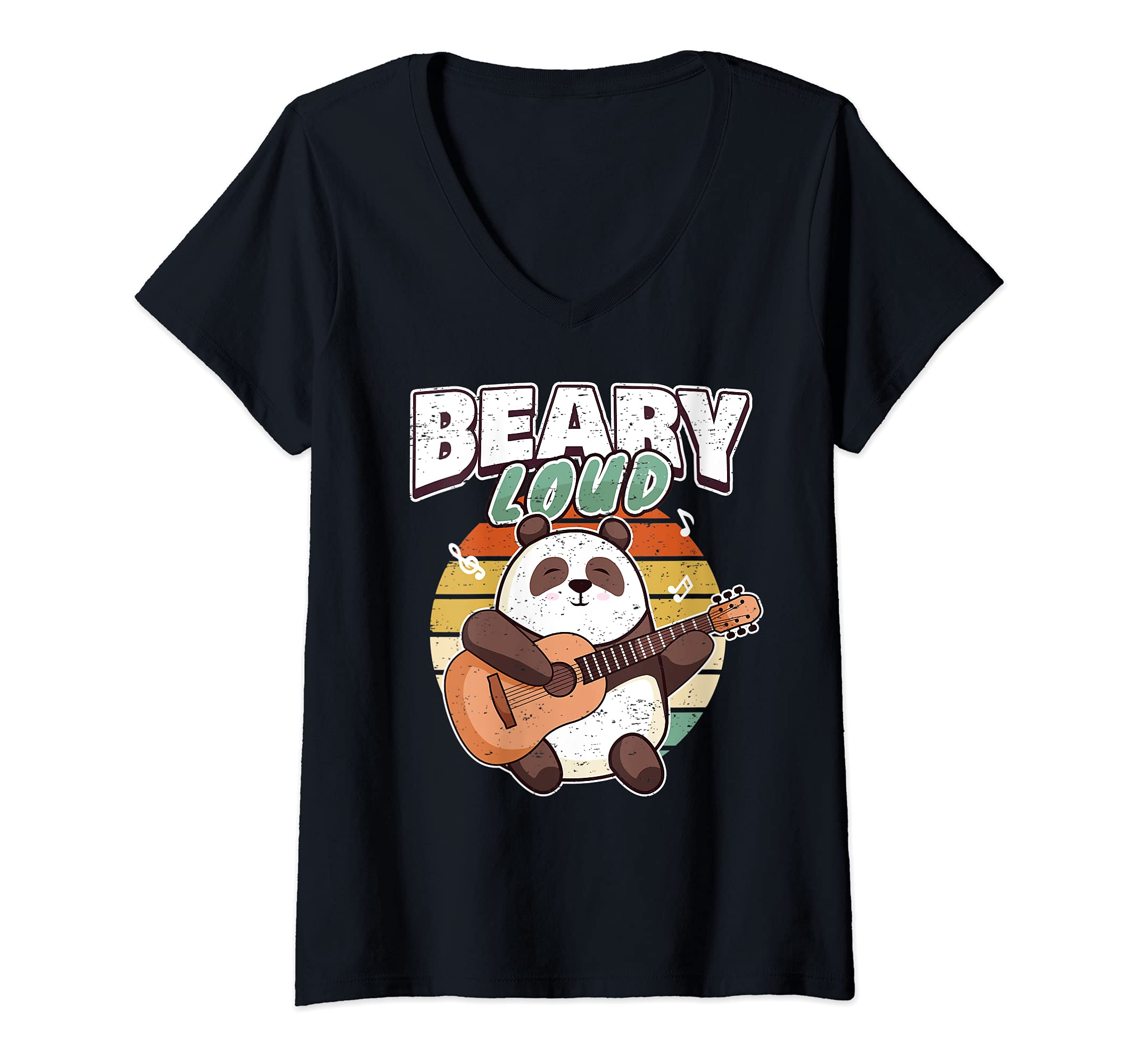 Womens Panda Guitar Player Bear Guitarist Pun I Beary Loud V-Neck T-Shirt