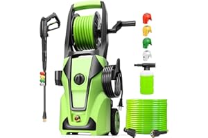 Commowner Electric Pressure Washer Adjustable 5000PSI 4.0 GPM Power Washers Electric Powered with 33ft Hose Reel, 4 Nozzle and Foam Cannon, Powerwashers Cleaner Machine for Home, Cars, Patio, Green