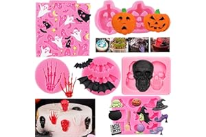 RHLOVY Halloween Molds Silicone Pumpkin Skull Batskeleton Hand Bat Ghost for Chocolate Candy Fondant Polymer Clay Cupcake Gummy Cake Decorating Halloween Party