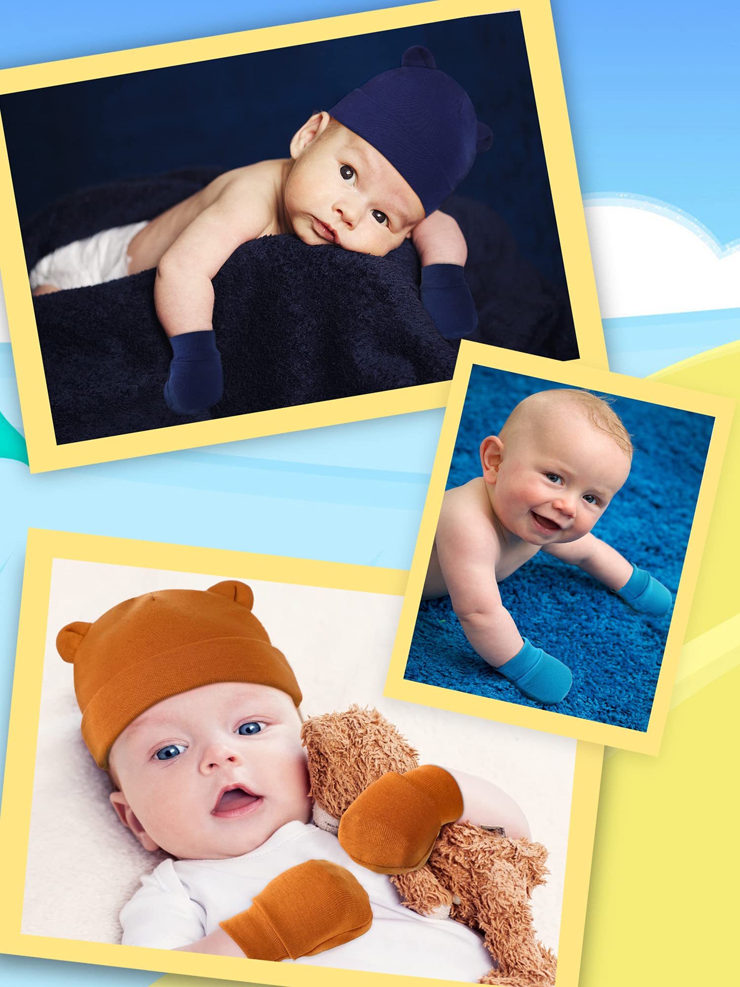 Geyoga 12 Pieces Newborn Hat Mittens Gloves Set Baby Boys Girls Cotton Baby Beanie for 0-12 Months