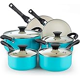 Cook N Home 10-Piece Ceramic Nonstick Cookware Set - Pots, Pans, Dutch Oven, Saucepans, Frying Pans and Lids - Turquoise