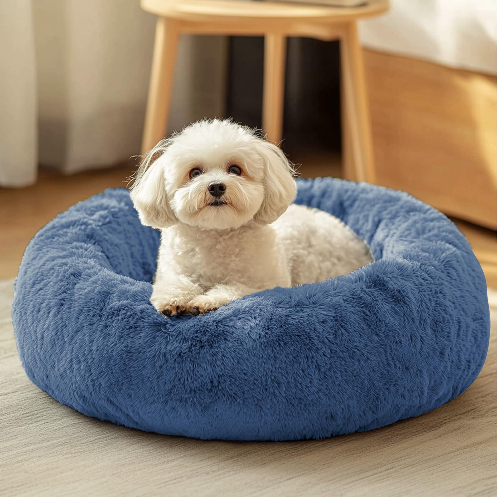 JOLLYVOGUE Dog & Cat Bed, Calming Anti-Anxiety Pet Bed for Small Dogs, Fluffy Donut Cushion for Small and Medium Pets (23") Image