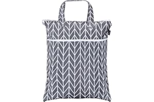 Teamoy Travel Hanging Wet Dry Bag Organizer (17.3 x 13.4 inches) with Two Compartments for Cloth Diaper, Laundry, Swimsuits and More, Easy to Hang Everywhere(M, Gray Arrow)