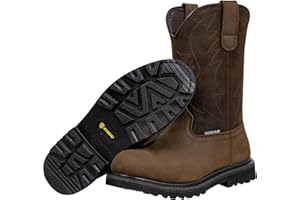 CVDSHU Mens Work Boots Round Toe Western Leather Men's Cowboy Boots for Outdoor Farming Riding Ranch Botte Travail Homme Brow