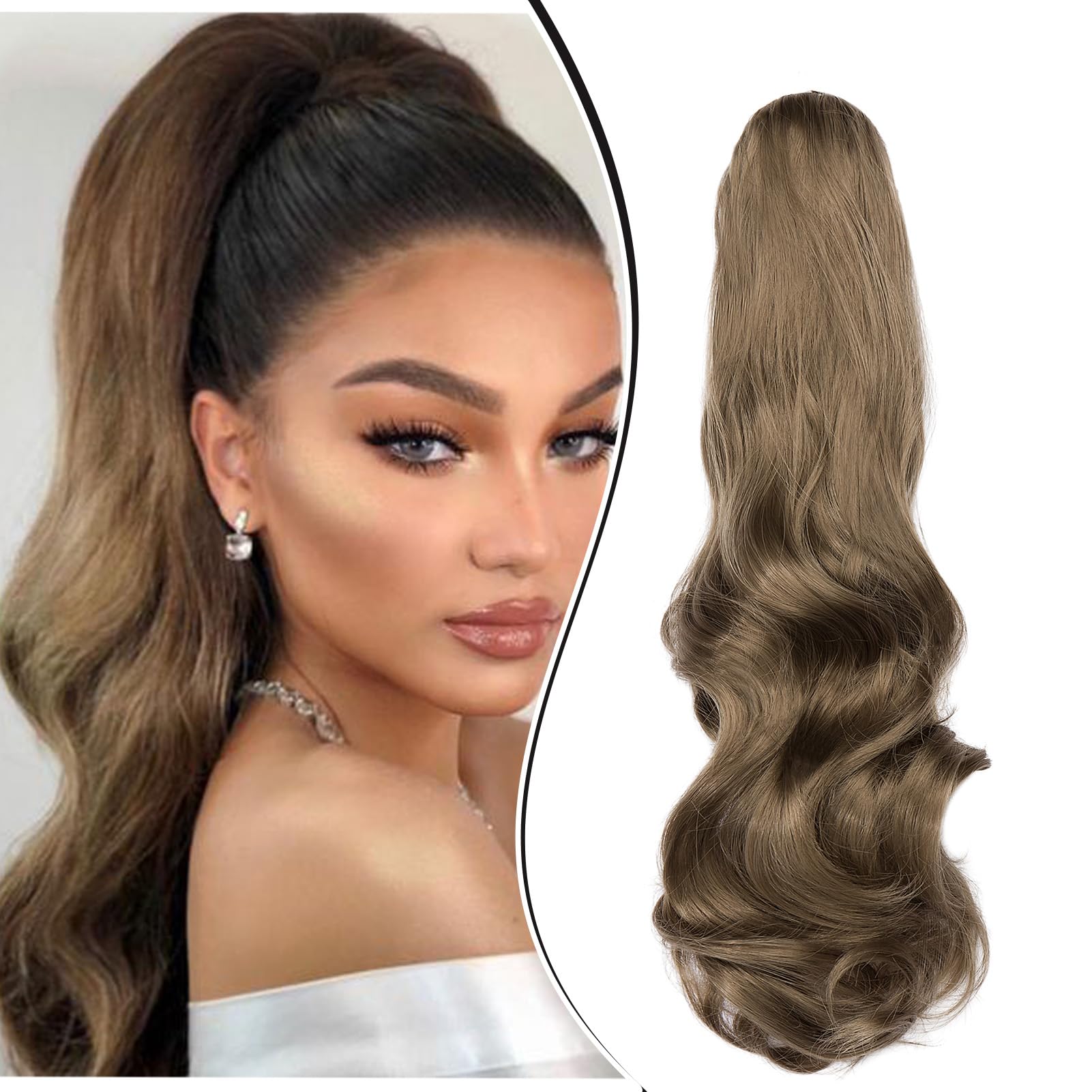 Dcbaboo Ponytail Extension Curly 18inch Claw Clip in Ponytail Hair Extensions Long Wavy Synthetic Pony tails Natural Wave One Piece Hairpiece Fake Ponytail for Women, Ash Blonde — image 1