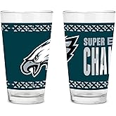 Rico Industries NFL Football Philadelphia Eagles 2025 Super Bowl LIX Champions 16 oz Pint Glasses with Digitally Printed Logo, Practical Set of 2 Classic Drinking Glasses
