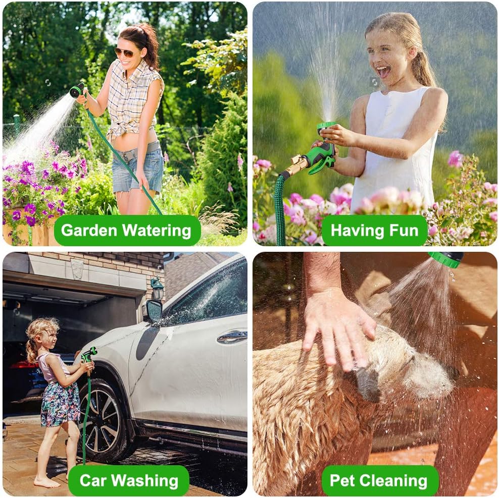 KURTVANA Expandable Garden Hose with 9 Function Nozzle,Durable Flexible Water Hose,3/4" Solid Brass Connectors,Extra Strength Fabric, Lightweight Expanding Hose(25ft+5ft): Home Improvement