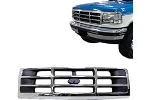 Perfit Liner Front Grille Grill Chrome Shell With Black Insert Compatible With Ford 1992-1996 F-150 F250 Bronco &1992-1997 F-350 FO1200173 F4TZ8200A