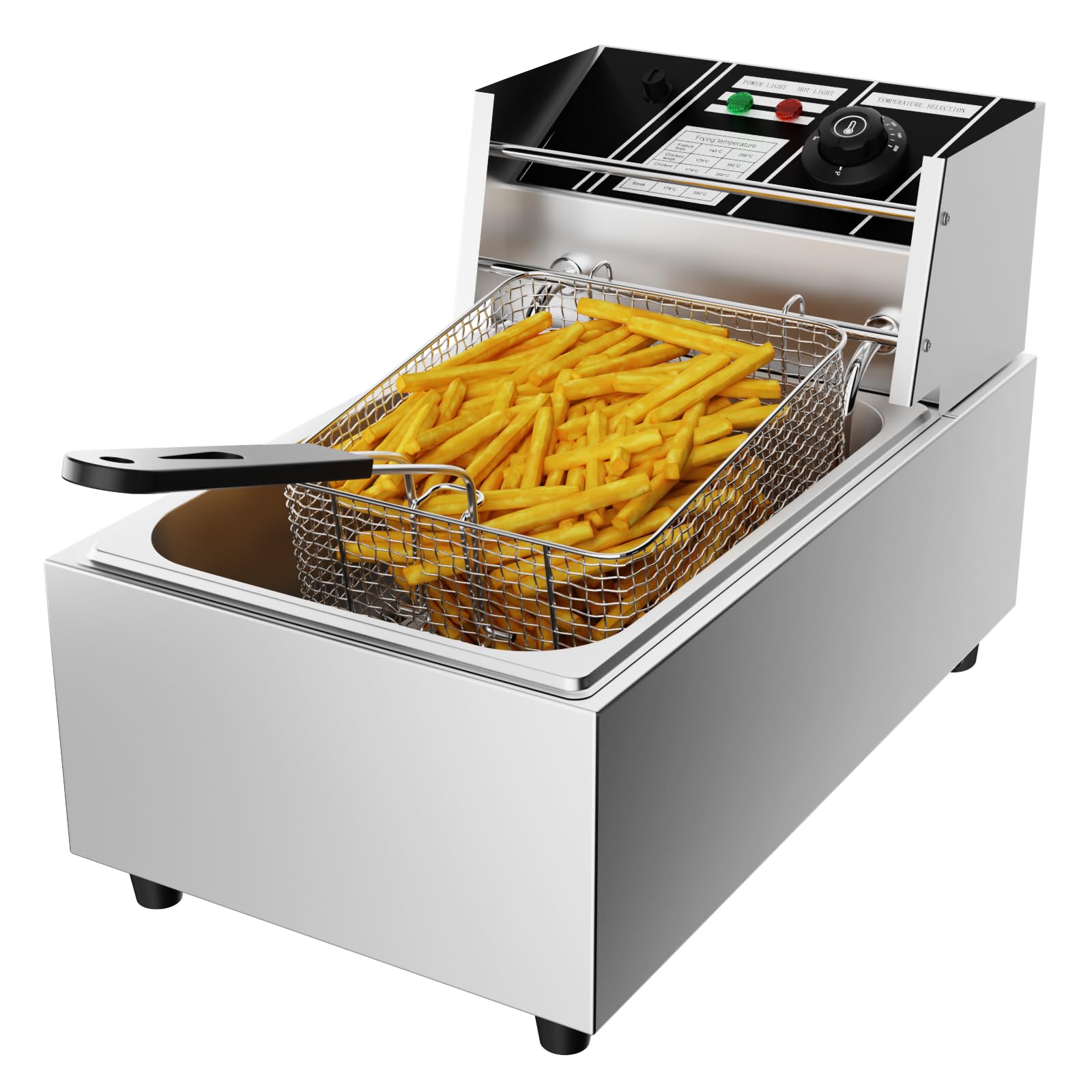TAIMIKO Electric Deep Fryer Deep Fat Fryer Stainless Steel Chip Fryer Single Fat Tank 10L 2500W with Lid 6L Oil Easy Clean