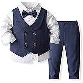 Boys 3Pcs Clothing Sets Long Sleeve Bowtie Shirts +Vest +Pants Casual Suit