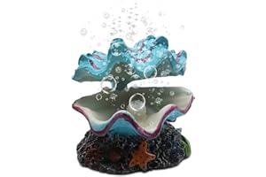 Abnaok Aquarium Shell Decoration, Tropical Clam Live-Action Ornament, for Fish Tank Aerating, Aquarium Oxygenated - Shell Pearl Air Stone Bubble Decoration