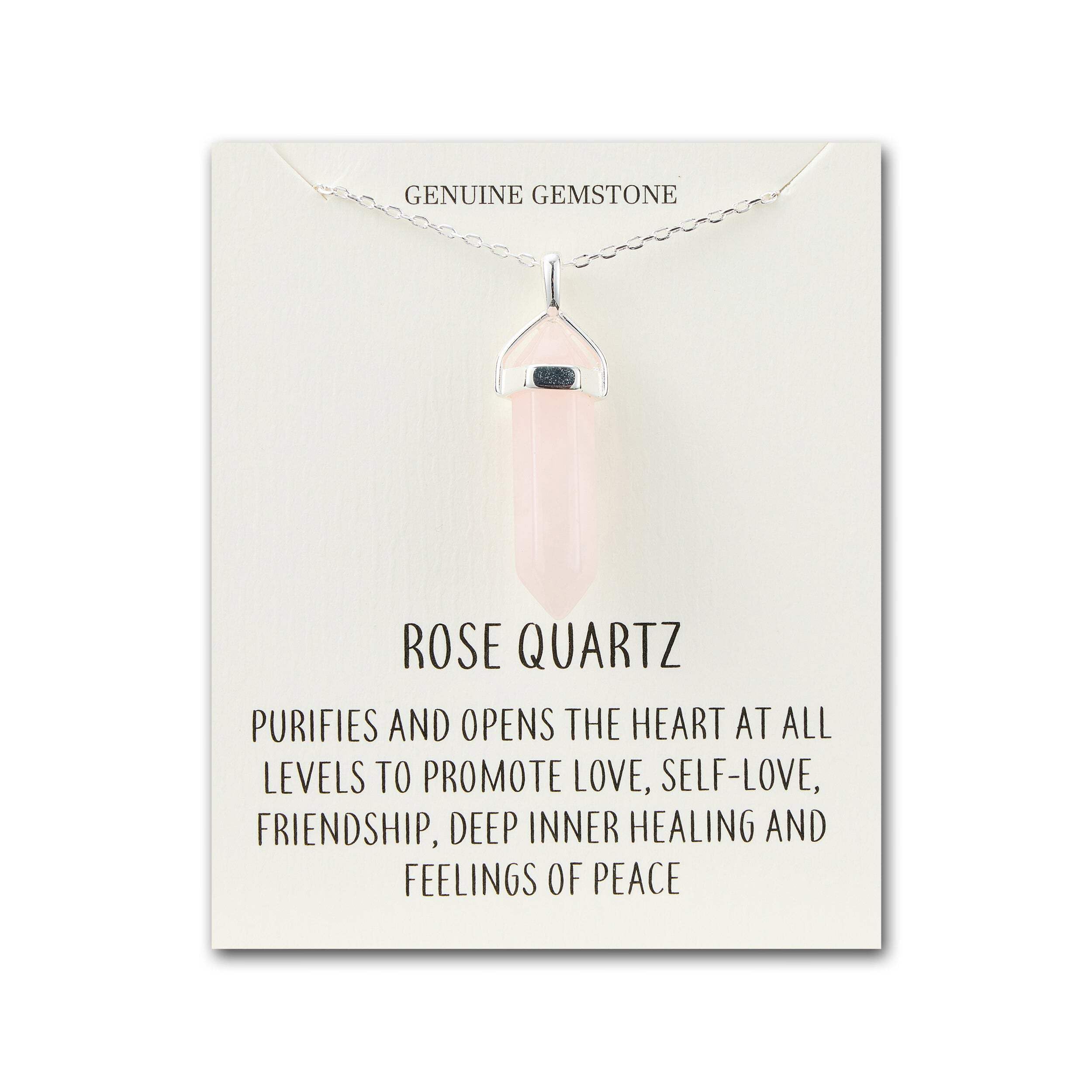Philip Jones Rose Quartz Gemstone Necklace with Quote Card