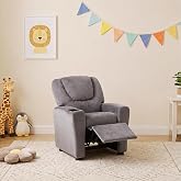 Naomi Home Suri Kids Recliner Chair for Toddlers Ages 3-5, Gray Microfiber | Kids recliner chair with cup holder, footrest, solid hardwood frame and 150 lb capacity for growing toddlers.