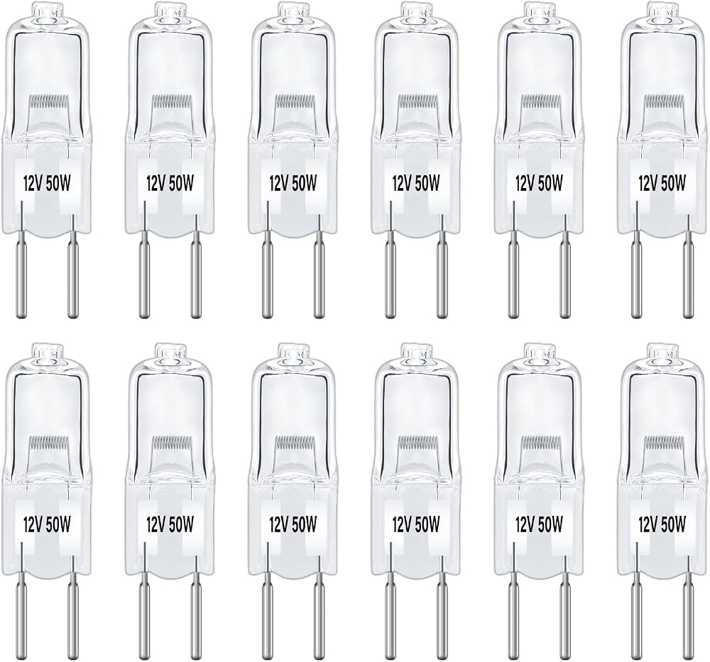 Caldarax 12 Pack GY6.35 Halogen Bulb 12V 50W Dimmable 2700K 650LM
