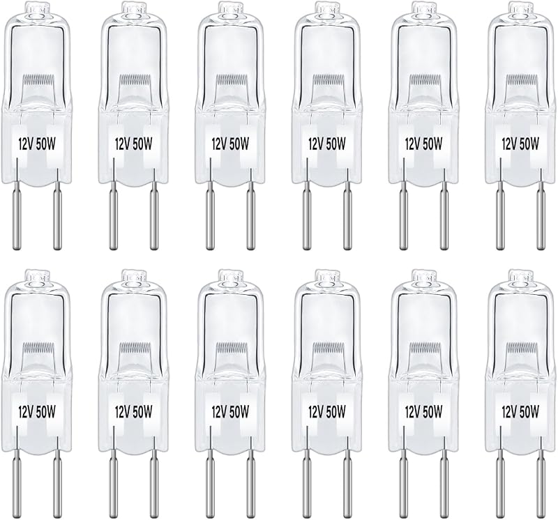 Caldarax 12 Pack GY6.35 Halogen Bulb 12V 50W Dimmable 2700K 650LM