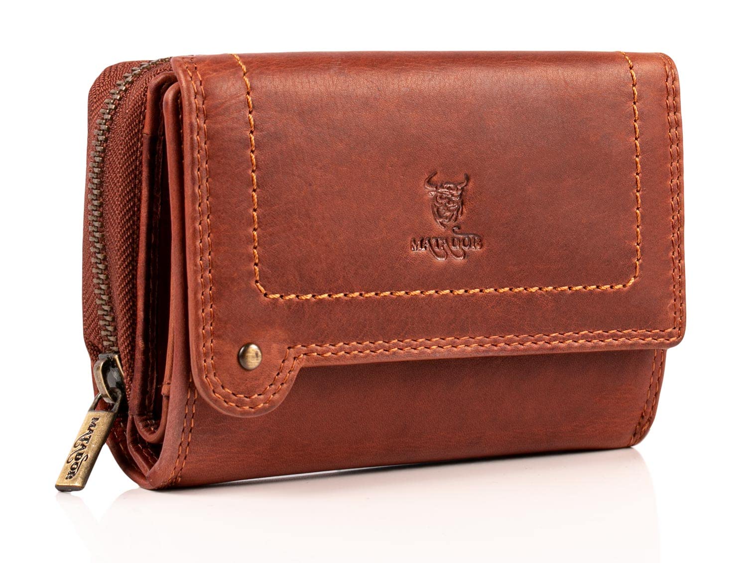 MATADOR Perth Women's Leather Purse Medium Size with Elegant Gift Packaging Elegant Leather Purse Women's Medium in Landscape Format RFID Purse Women's Leather Purse Medium Size, Vintage Brown, 15 x