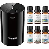 Waterless Essential Oil Diffuser with 6&times;10mL Hotel Diffuser Oil, Black | Battery Operated, Up to 600 sq ft, 3 Mist Cycles &amp; Timer Settings, Portable, Suitable for Home Car Office