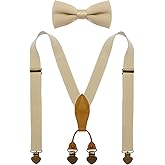 WDSKY Men's Boys' Suspenders and Bow Tie Set with Heart Clips Y Style Adjustable