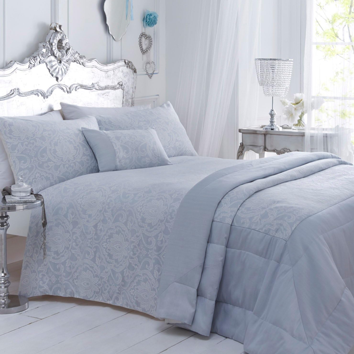 Regal Jacquard Super King Quilt Duvet Cover & 2 Pillowcase Bedding Bed Set Traditional Blue