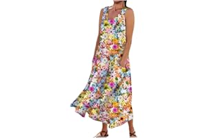 Generic Women Summer Dresses 2024 Casual Button V Neck Pocket Holiday Dress Floral Sundress Midi Dress Boho Beach Dress