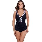 ShapeSolver Women's Ruffle Neck Girl Leg Swimsuit
