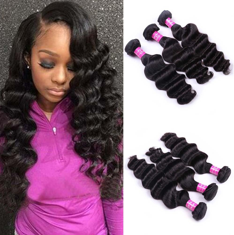 Sterly Brazilian Loose Deep Wave 3 Bundles 8A Grade Unprocessed Brazilian Virgin Remy Human Hair Weave Extensions Natural Color 95-105g/pc (18 20 22)