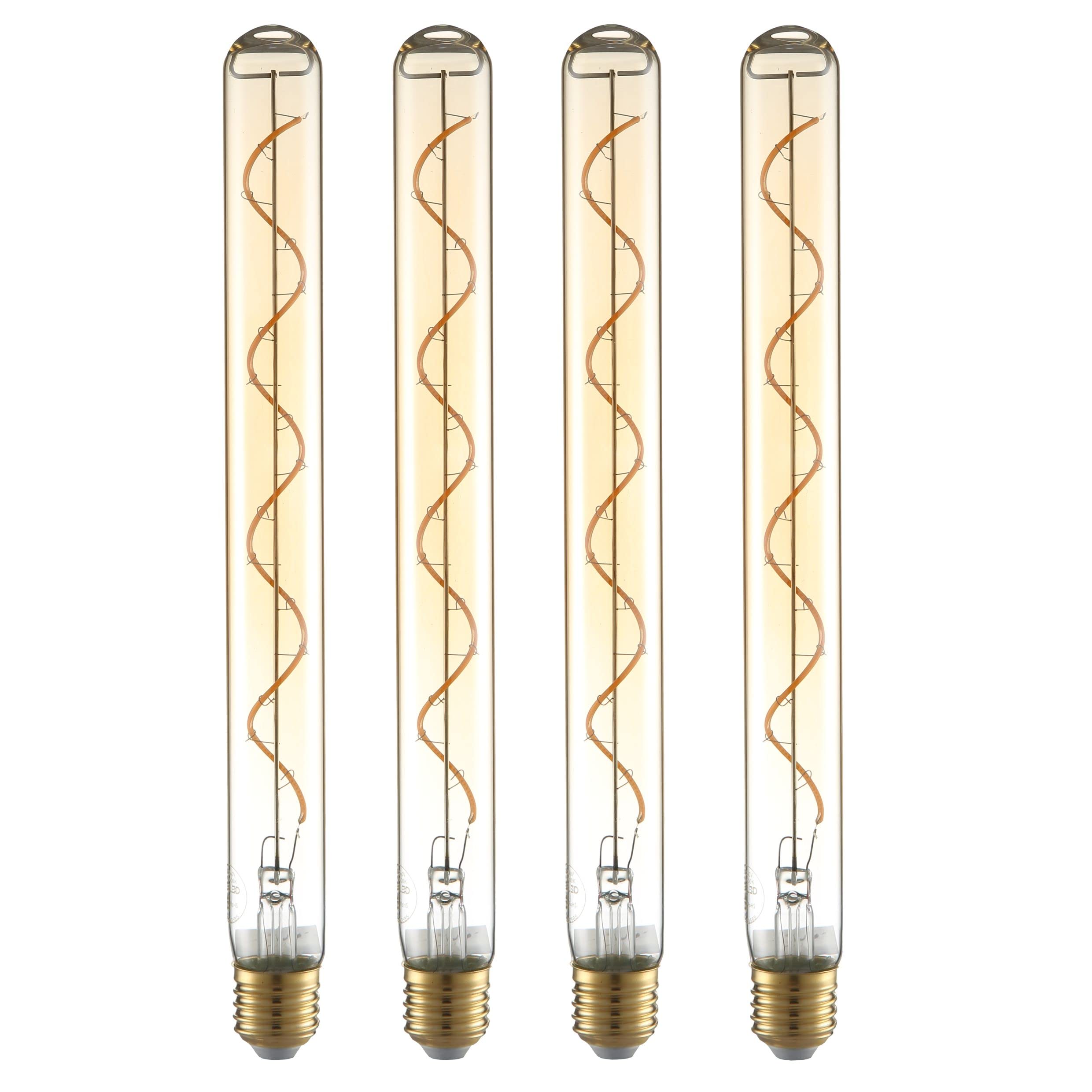 TEKLED® T30 Filament Vintage DIMMABLE LED Bulbs | 300mm Tubular E27 Edison Screw | Energy Saving 4W Light Bulb 24W Equivalent | Amber 2400K 240LM | 4-Pack | Warm White