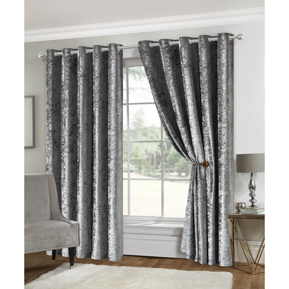 Amelia Crushed Velvet Eyelet Ring Fully Lined Curtain Panels | Pair Of Coloured Easy Hang Curtain Drapes For Bedrooms, Living Rooms