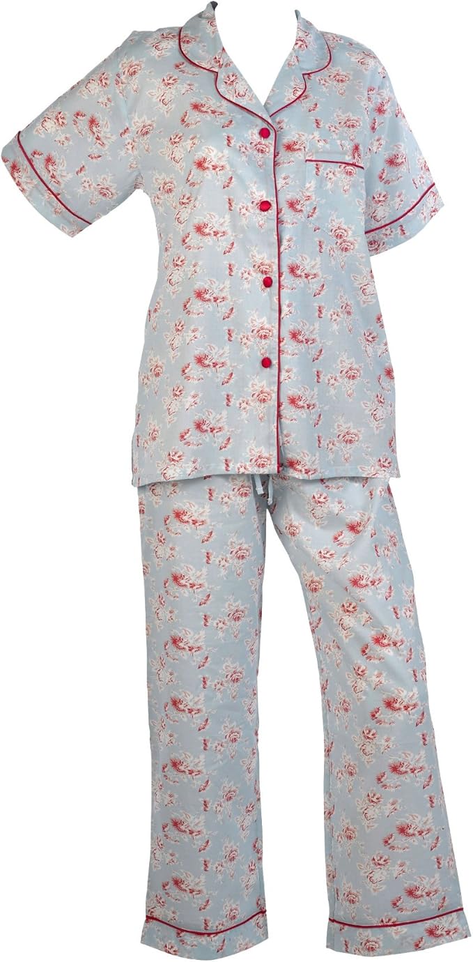 Ladies Vintage Floral Pyjamas 100 Combed Cotton Womens Button Up Top