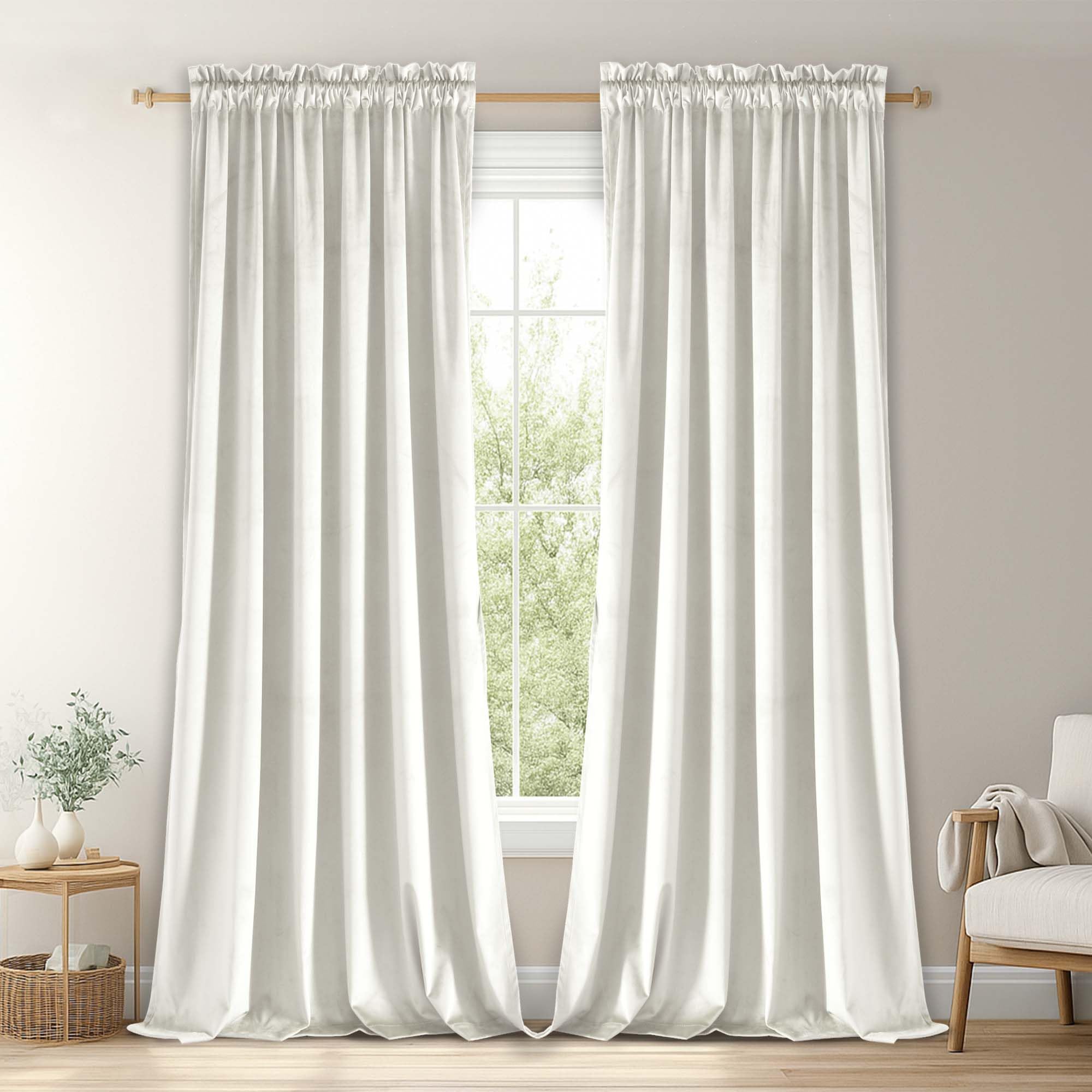 JIUZHEN Ivory Velvet Curtains for Living Room -84 inches Long Thermal Insulated Room Darkening Window Drapes for Bedroom/Background, Set of 2 with Tiebacks, 70W x 84L Image