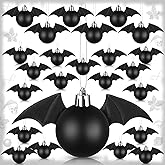 24 Pcs Gothic Christmas Bat Balls Ornament Black Christmas Ornament 3D Bat Tree Hanging Decor with Wings 5.9 Inch Decorative Santa Ornaments for Xmas Tree Party Halloween Decor