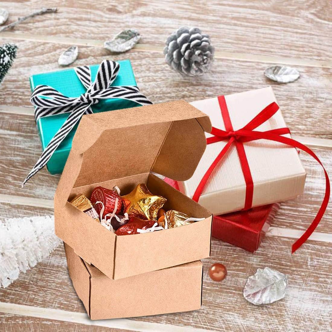 Nati Caja de Regalo [Pack de 50] - Cajita de Papel Kraft Cajas de Cartón para Joya Dulces Jabón Hecho a Mano, Embalaje de Regalo para Boda Cumpleaños Bautizo XL (8.5x8.5x3.5cm): Amazon.es: