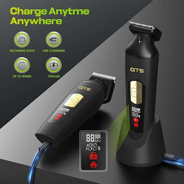 GTS PRO ELECTRIC BODY HAIR TRIMMER FOR MEN – MULTI-ANGLE CERAMIC BLADE WITH LED SCREEN & 7000RPM ADJUSTABLE SPEED, IPX6 WATERPROOF PUBIC/BALL/GROIN SHAVER KIT, USB/DOCK CHARGING, 90MIN RUNTIME, BOX