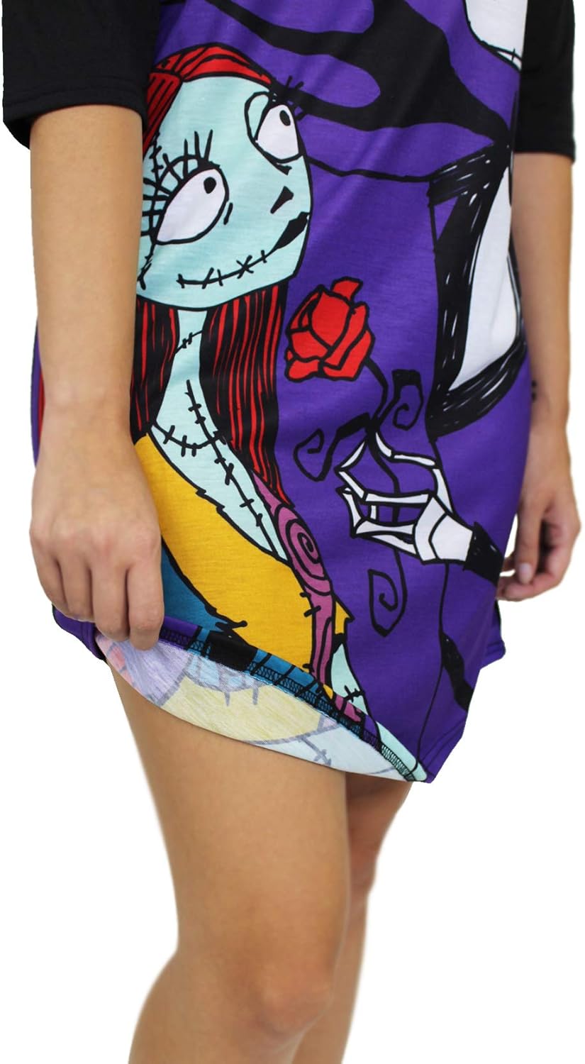 Disney Nightmare Before Christmas Women's 3/4 Sleeve Dorm Nightgown Pajamas: Clothing