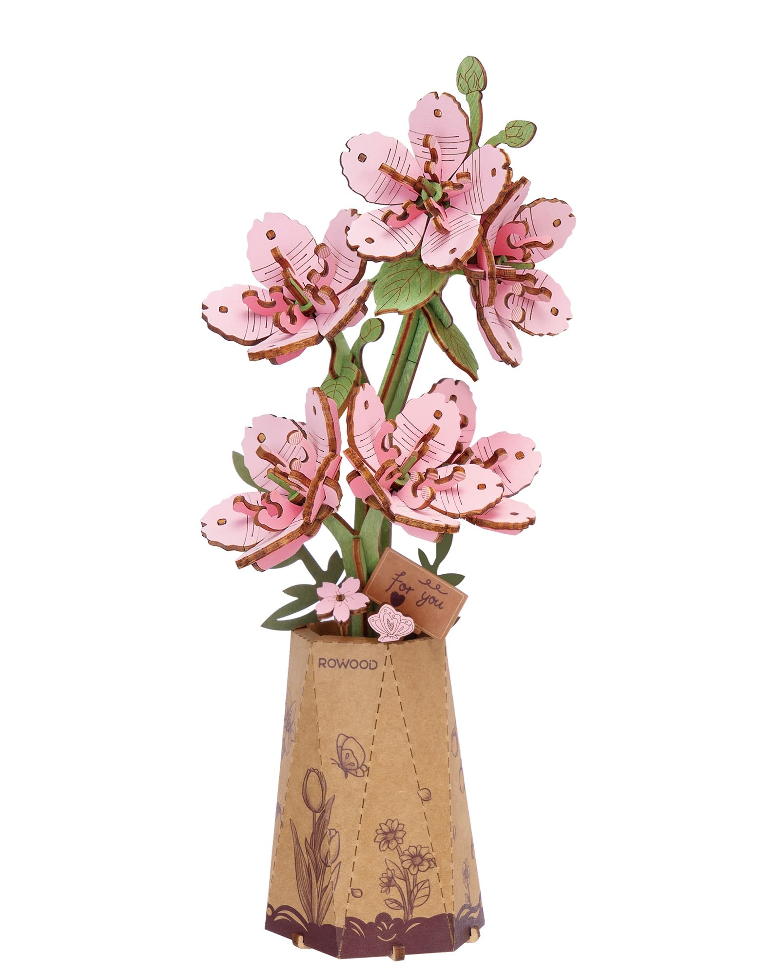 Rowood 3D Puzzles for Adults,DIY Wooden Cherry Blossom Bonsai Tree Botanical Collection Building Craft Kits for Women,Christmas/Birthday Gift- Sakura