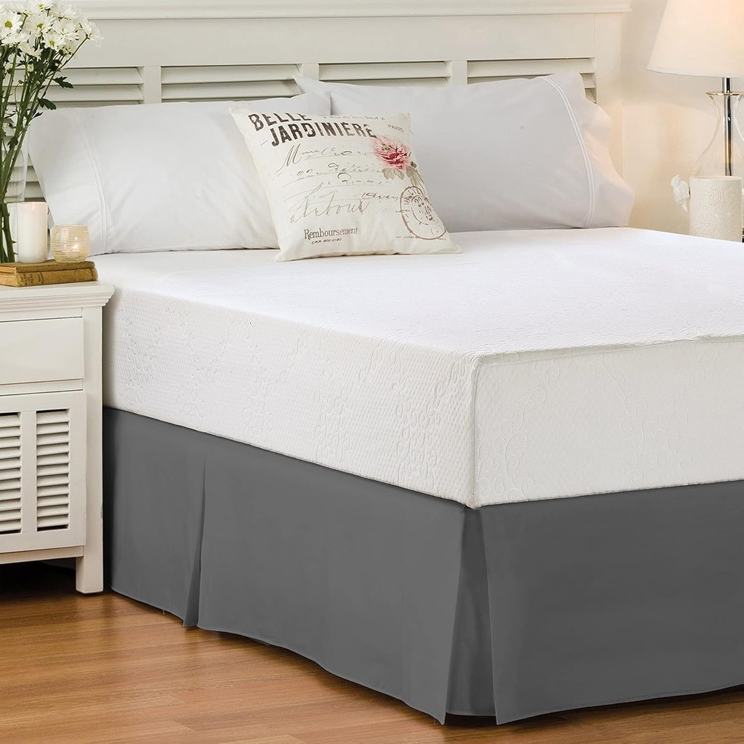 Lux Decor Collection Bed Skirt Tailored Drop Length – Long Fitted Pleated Dust Ruffle Skirt for Bedroom – Soft and Abrasion Resistant Microfiber – Easy Fit Bed Skirts (King, Grey): Kitchen & Dining