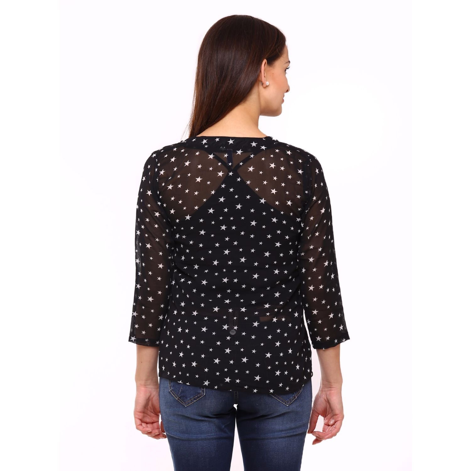 vvoguish printed polyester black top-vvtop684blkprnt