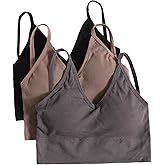 OYOANGLE Women's 3 Pack Ribbed Knit Bras Criss Cross Padded Seamless Wireless Bralettes