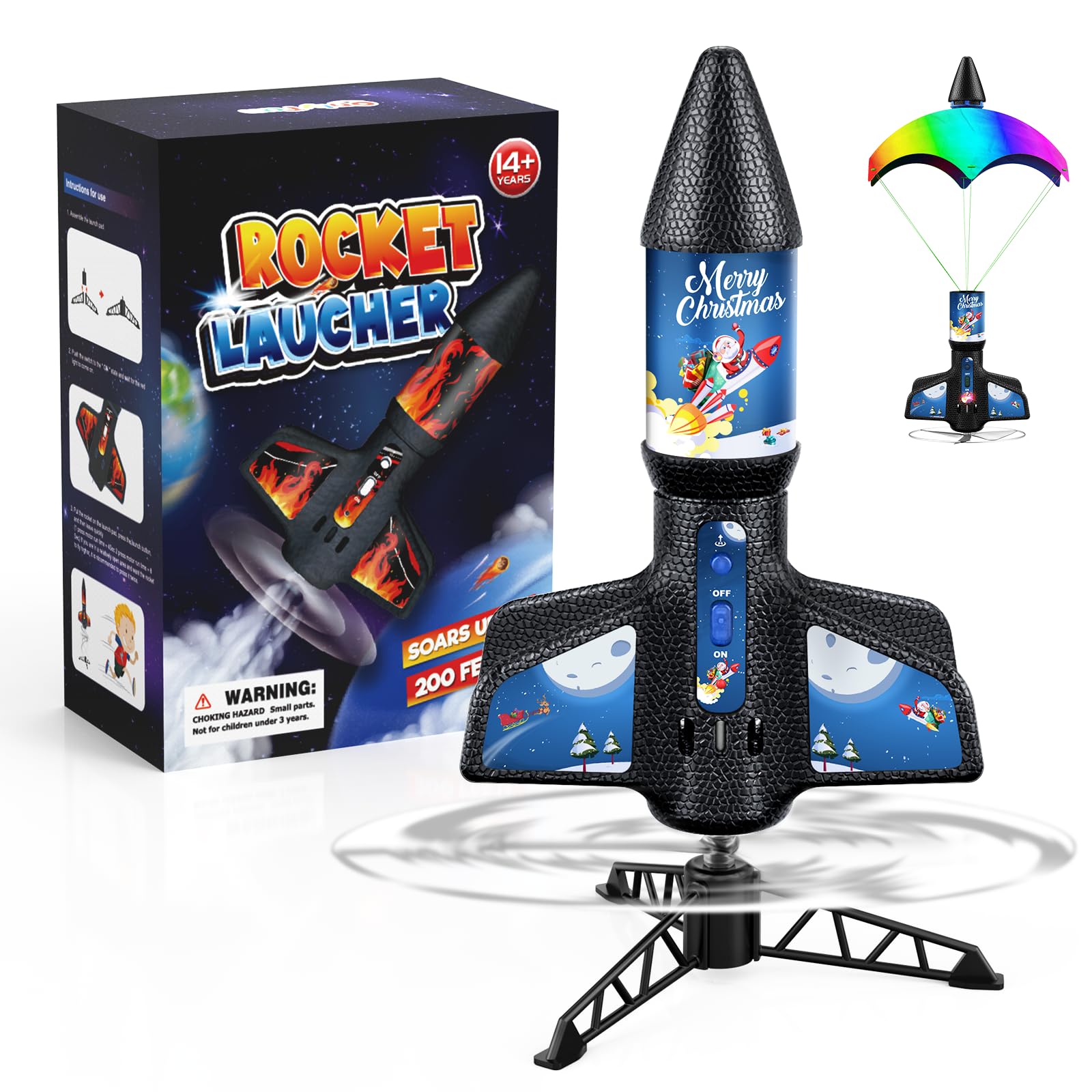 Rceico Rocket Launcher for Kids 200ft of Flight Altitude Model Rocket Kits with Launch Set, Parachute Safely, Outdoor Toys Christmas Birthday Gifts for Kids Boys & Girls Ages 8-13 Image
