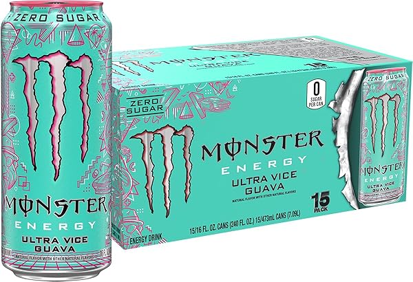 MONSTER ENERGY ULTRA VICE GUAVA, SUGAR FREE ENERGY DRINK, 16 OUNCE (PACK OF 15)