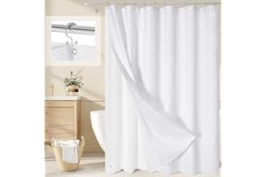 Craidlela 3-in-1 White Waffle Shower Curtain Set, Waterproof Fabric Modern Shower Curtain with PEVA Liner & 12 Stainless Steel Double-Sided Hooks, Hotel Style Bathroom Decor, 72 x 72