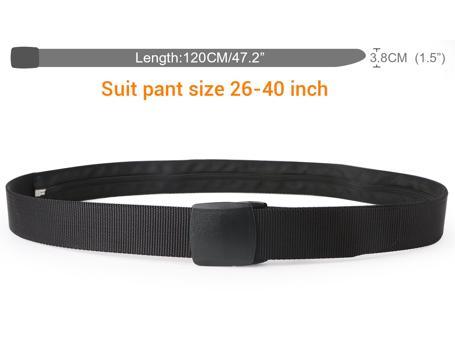 Travel Security Money Belt with Hidden Money Pocket - Cashsafe Anti-Theft Wallet Unisex Nickel free Nylon Belt by JASGOOD